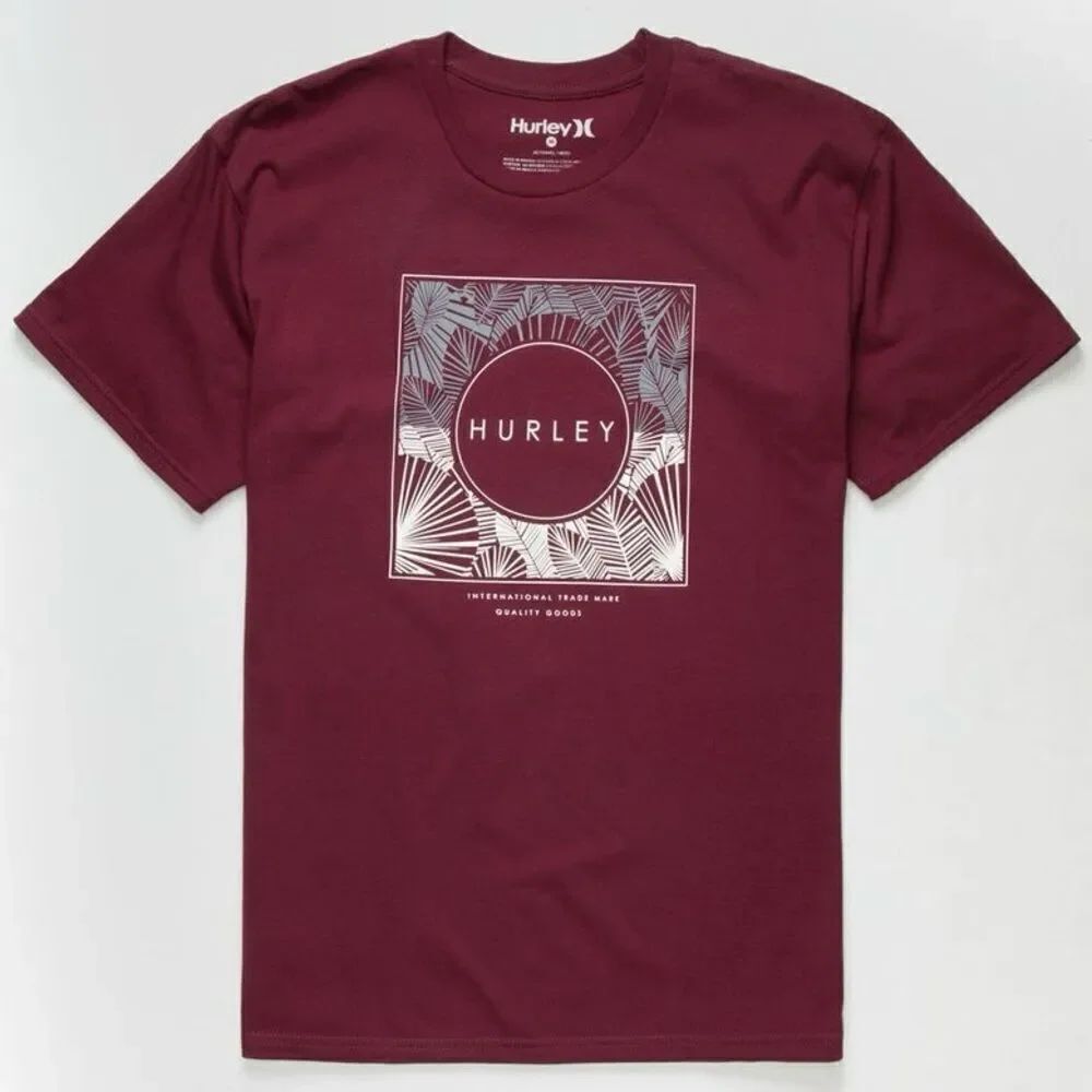 Hurley Fan Plant Shirt Maroon Grey Men’s Small Tropical Casual